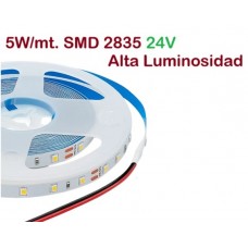 Tira LED 5mts Flexible 24V 25W 300 Led SMD 2835 IP20 Alta Luminosidad